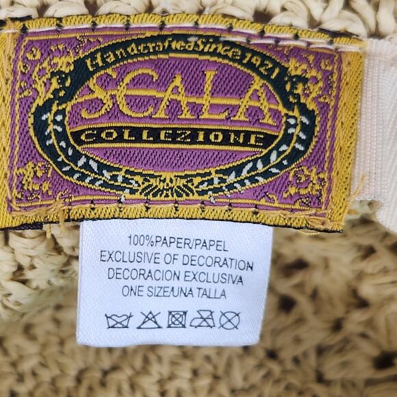 The Scala Collection Beach Bucket Hat Tan 100% Paper Coastal Grandma SZ SM - Picture 3 of 12